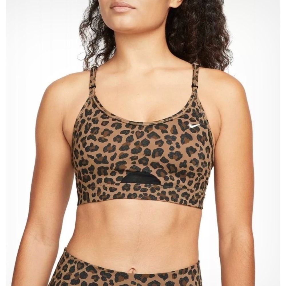 NEW-Nike Indy Light Support Sports Bra Leopard Print Brown Glitter DD1387-256 L